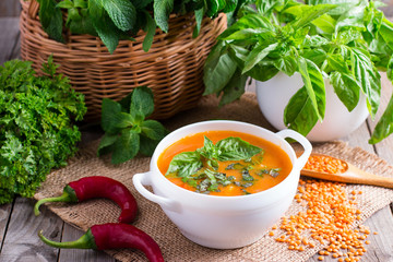 Traditional turkish soup with bulgur and lentils