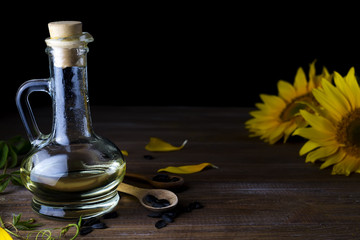 Sunflower oil in bottle glass