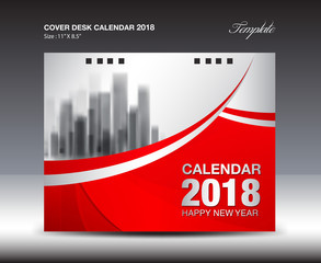 Red cover Desk Calendar 2018 Year, template design