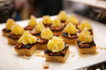Closeup of delicious cakes on plate