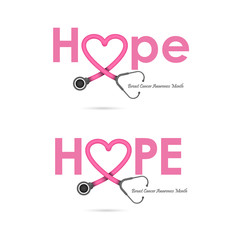 Hope word icon.Breast Cancer October Awareness Month Campaign Background.Women health vector design.Breast cancer awareness logo design.Breast cancer awareness month icon.Realistic pink ribbon.
