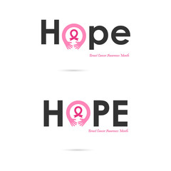 Hope word icon.Breast Cancer October Awareness Month Campaign Background.Women health vector design.Breast cancer awareness logo design.Breast cancer awareness month icon.Realistic pink ribbon.