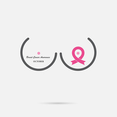 Breast Cancer October Awareness Month Campaign Background.Women health vector design.Breast cancer awareness logo design.Breast cancer awareness month icon.Realistic pink ribbon.