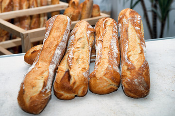 French breads in a bakery market