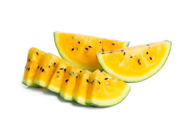 Fototapeta na wymiar yellow watermelon on white background