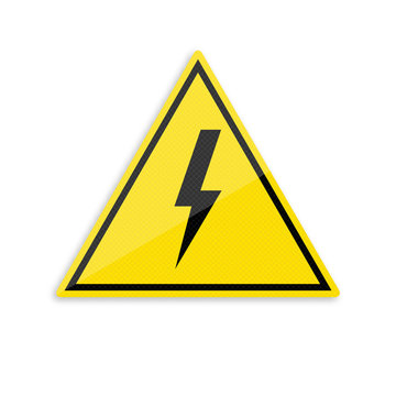 High Voltage Sign. Danger symbol. Black lightning in yellow triangle on white background. Vector illustration.