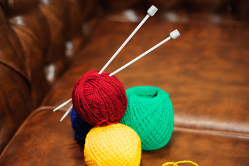 knitting wool and knitting needles, knitting equipment
