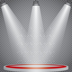 Scene illumination collection, transparent effects. Bright lighting with spotlights.