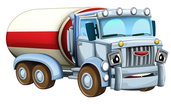 Cartoon happy and funny looking cistern truck - illustration for children 