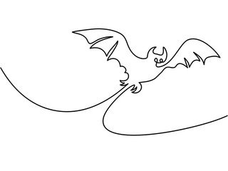 Continuous line drawing of black halloween bat silhouette. Vector illustration