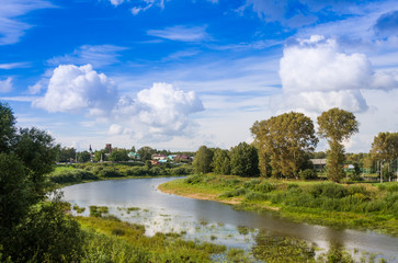 Obraz premium River Vologda in russian city Vologda, Russian North