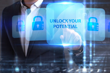 The concept of business, technology, the Internet and the network. The young entrepreneur has found what he needs: Unlock your potential