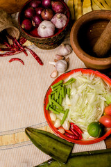 Ingredients of papaya salad,