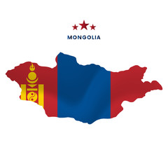 Obraz premium Mongolia map with waving flag. Vector illustration.