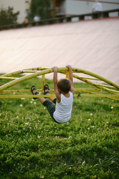 Boy is playing outside