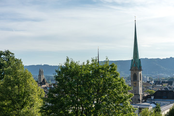 Fototapeta premium Scenery of old town of Zurich, Switzerland from University hill in summer