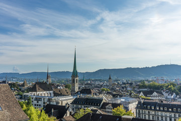 Scenery of old town of Zurich, Switzerland from University hill in summer