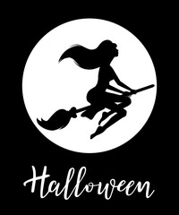 Halloween vector lettering. Holiday calligraphy with a witch.