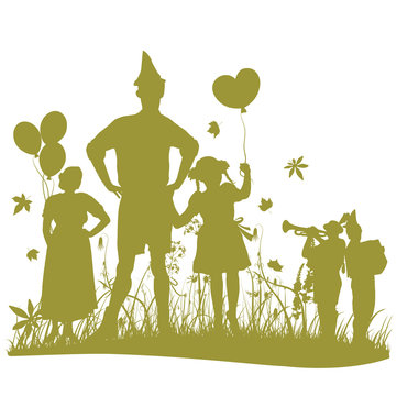 Oktoberfest Silhouetten auf der Wiese