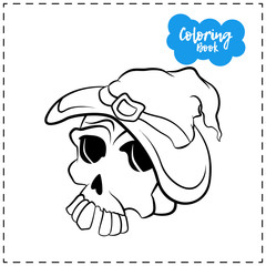 Vector of contour skull illustration for Halloween with emotion on a white background.