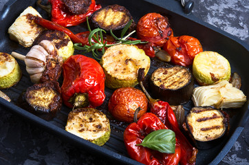 Grilled vegetables in a frying pan