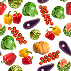 vegetables - pumpkin, sweet pepper, cabbage, watermelon,  eggplant,  branch of tomatos - a seamless pattern