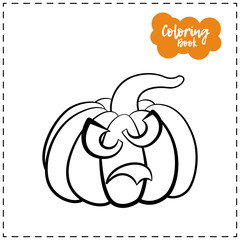 Vector outline illustration of a pumpkin lantern for Halloween with emotion on a white background