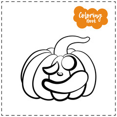 Vector outline illustration of a pumpkin lantern for Halloween with emotion on a white background