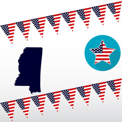 Map of the U.S. state of Mississippi on a white background. American flag, star © tatyanabez1970