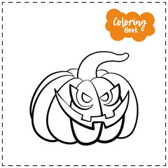 Vector outline illustration of a pumpkin lantern for Halloween with emotion on a white background