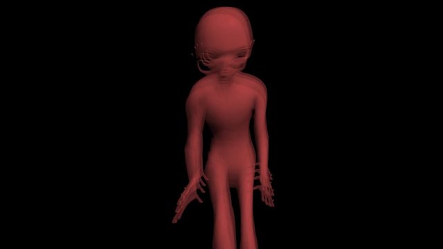Alien Invader, demonic entity approaching camera view. Black and white alpha matte included. 3d animation