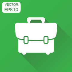 Suitcase icon. Business concept luggage pictogram. Vector illustration on green background with long shadow.