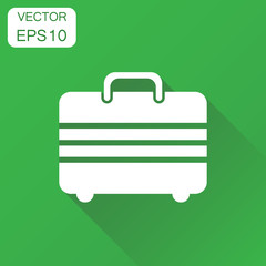 Suitcase icon. Business concept luggage pictogram. Vector illustration on green background with long shadow.
