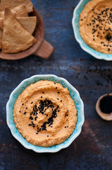 carrot dip with toasted lavash bread