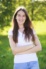 Portrait of beautiful young happy woman