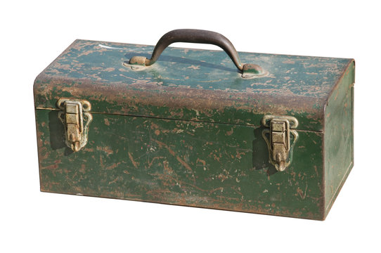 Old green corroded rusty tool box