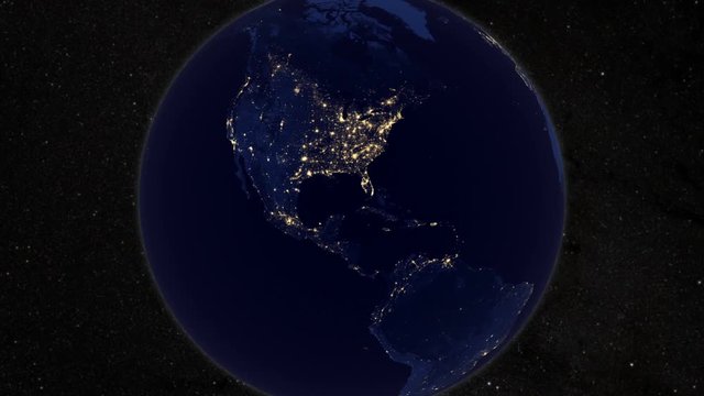 Night side of the Earth with city lights of America continent. Elements of this image furnished by NASA
