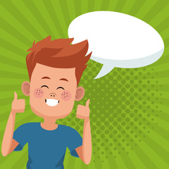 Kid boy cartoon with blank speech bubble