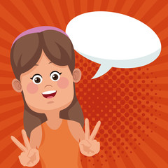 Cute girl cartoon with blank speech bubble