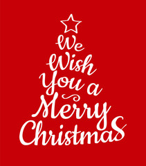 Merry Christmas - text on red background. Vector.