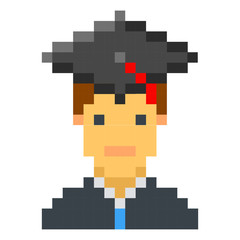 Fototapeta premium Graduation cap student avatar pixel art cartoon retro game style