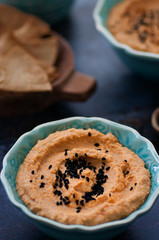 carrot dip with toasted lavash bread
