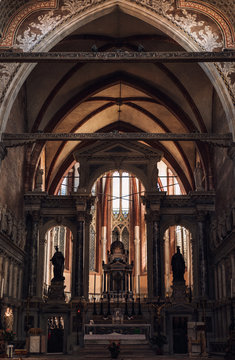 Church of San Stefano gothic style altar with high apses.Venice /Italy
