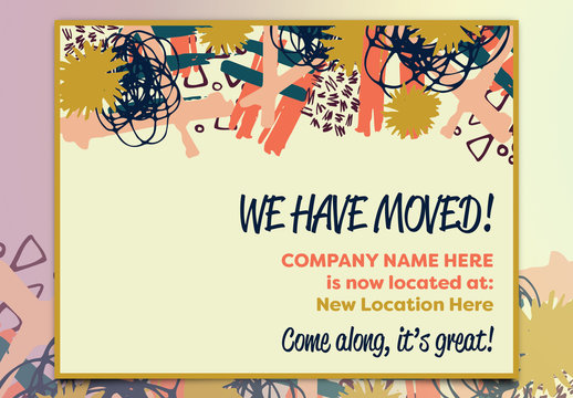 We Have Moved Poster Layout with Abstract Elements