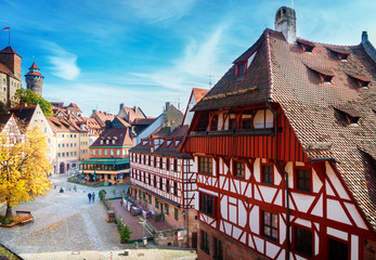 Old town of Nuremberg at sunny fall day, Germany, retro toned - obrazy, fototapety, plakaty