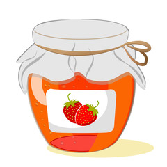 Jar of strawberry jam on a white background. Vector