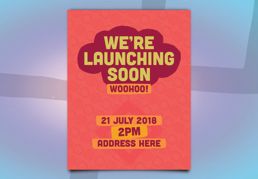 Launching Soon Poster Layout with Red and Orange Accents