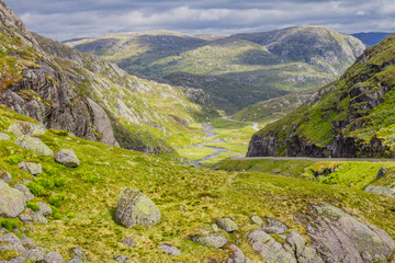 beautiful view on summer road. Forsand, Rogaland, Norway