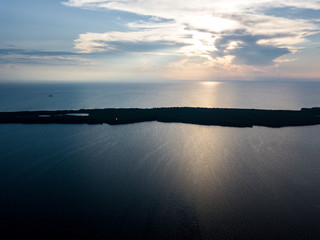 Aerial View of Sunset and Remote Island at Turneffe Atoll in Caribbean Sea