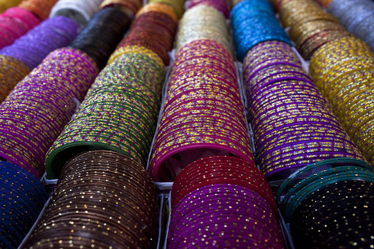 colorful bangles selling in a local market